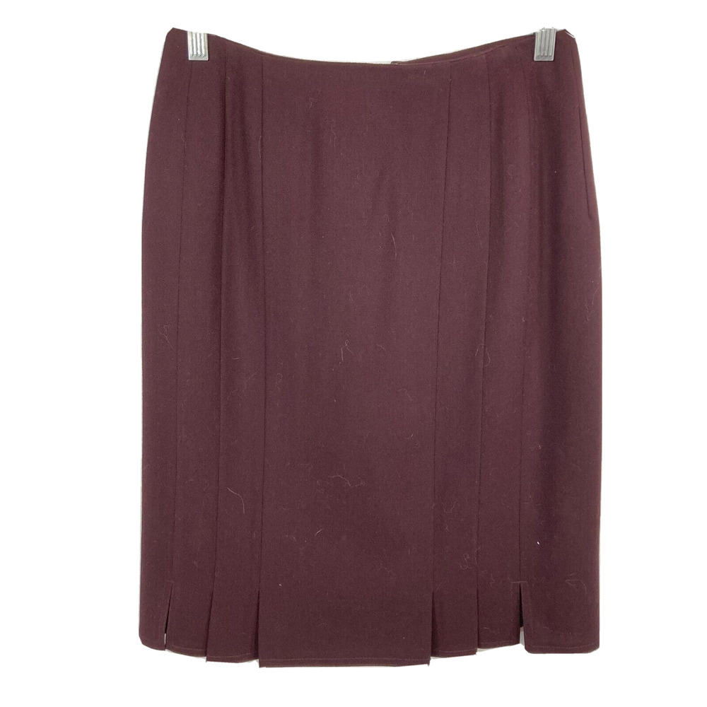 Worth Skirt‎ Womens Sz 6 Purple Wool Tweed Pleated Hem Pencil Knee Length